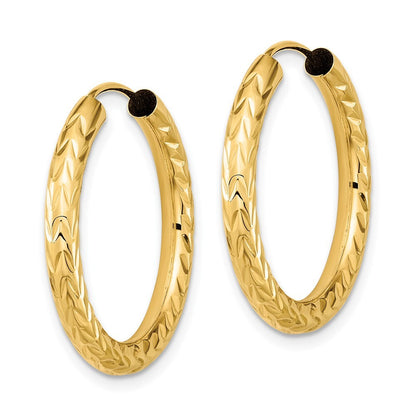 14k Yellow Gold Polished & Diamond-Cut Endless Hoop Earrings Gift for Women