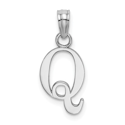 14k White Gold Polished Block Letter Q Initial Pendant for Women