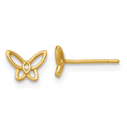 14k Yellow Gold Polished Cubic Zirconia Butterfly Stud Earrings Gift for Women