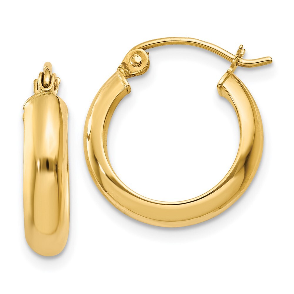 14k Yellow Gold Round Tube Hoop Earrings Gift for Women