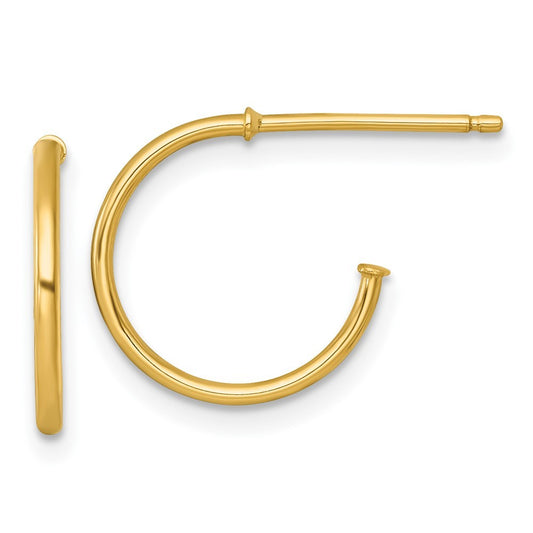 14k Yellow Gold Polished 1.2 x 14mm Solid C-Hoop Earrings