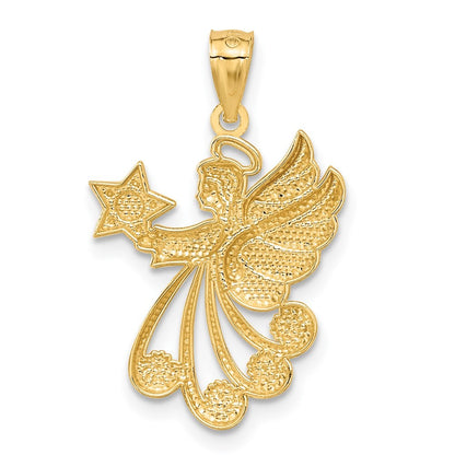 14k Yellow Gold Rhodium Diamond-Cut Angel with a Star