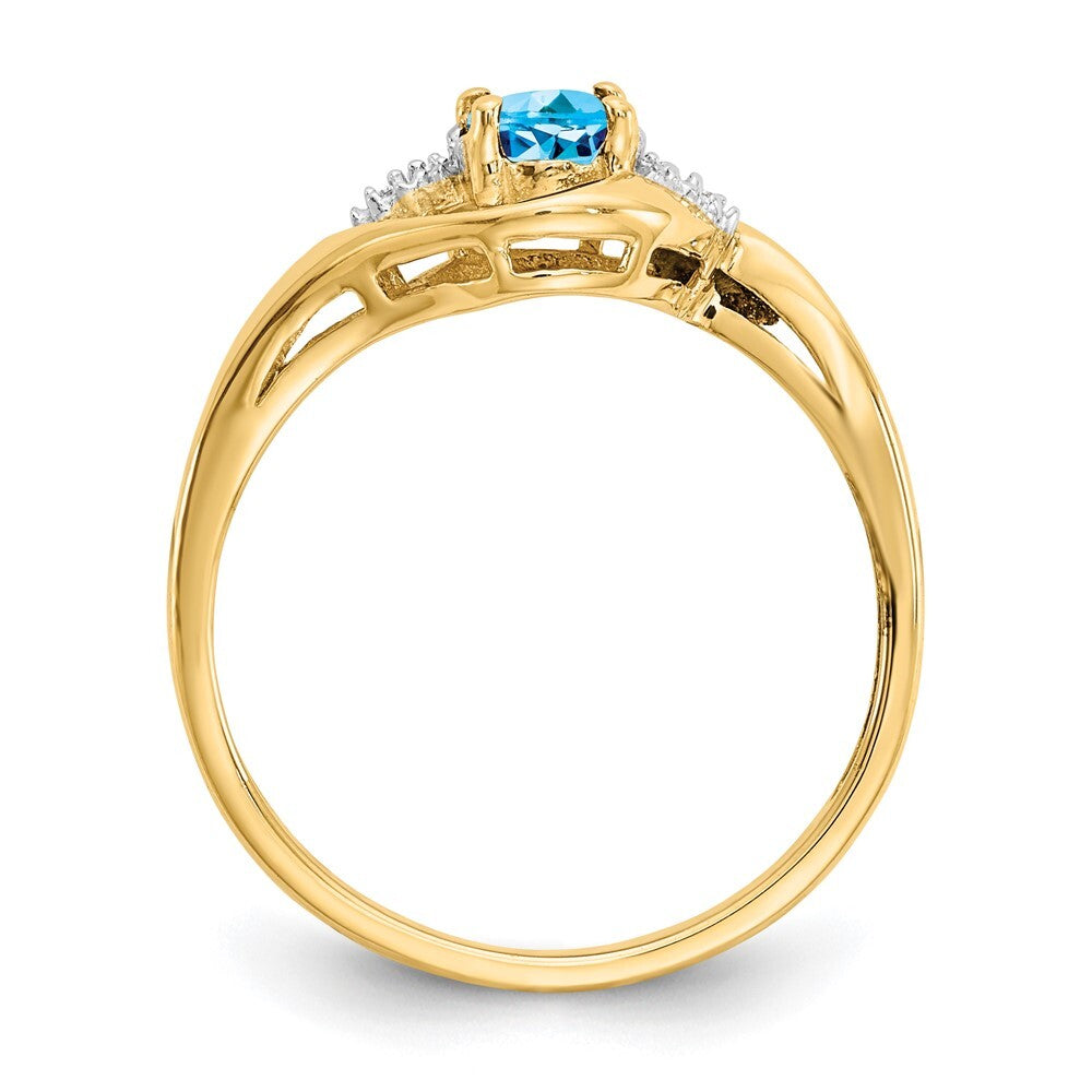 14K Yellow Gold Blue Topaz and Diamond Ring