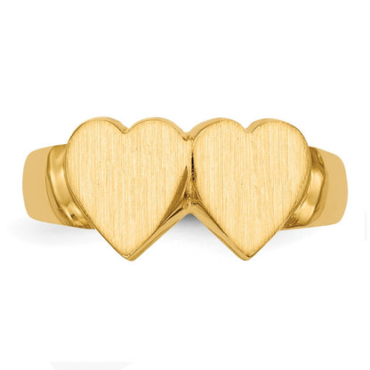 14k Yellow Gold 8.0x8.0mm Closed Back Double Heart Signet Ring