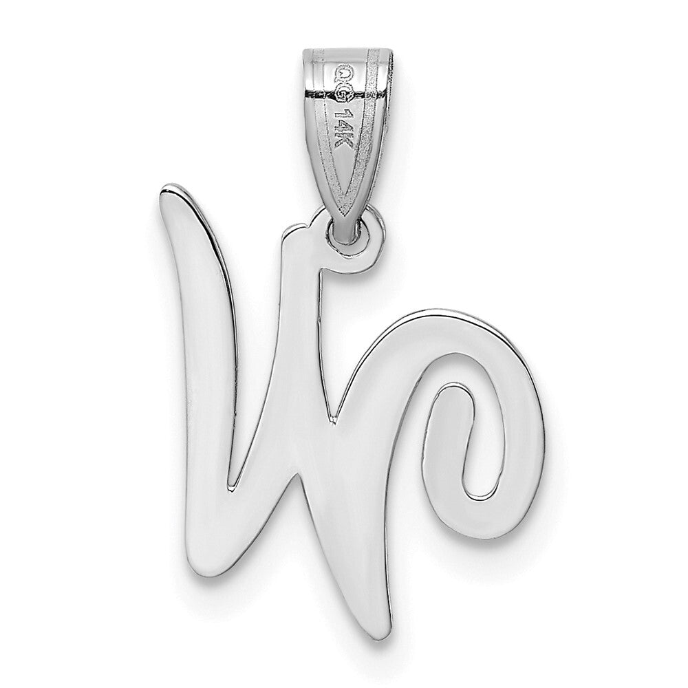 14k White Gold Script Letter W Initial Pendant for Women