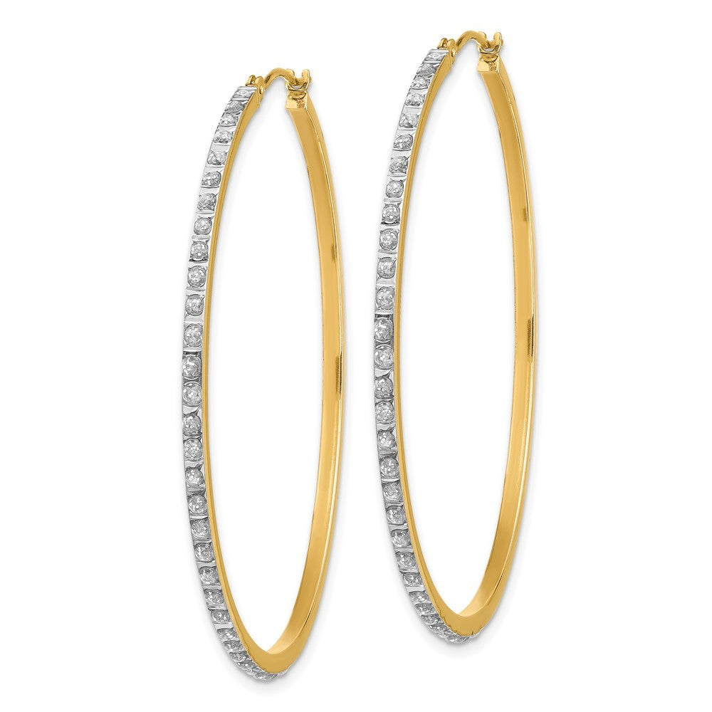 14k Yellow Gold Diamond Fascination Large Round Hinged Hoop Earrings