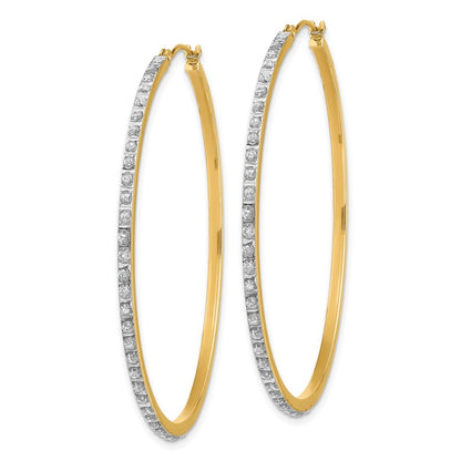14k Yellow Gold Diamond Fascination Large Round Hinged Hoop Earrings