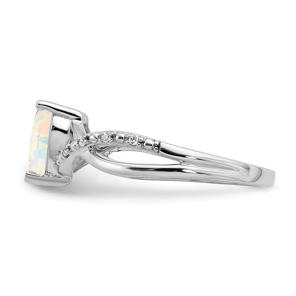 14k White Gold Created Opal and Diamond Heart Ring Size 7