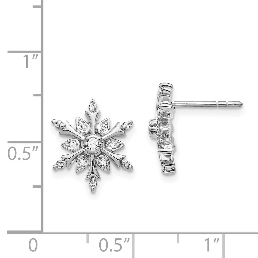 14k White Gold Diamond Snowflake Stud Earrings