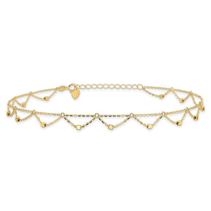 14k Yellow Gold Diamond-cut Fancy Beaded 10" Plus 1.5" Extender  11.5" Anklet
