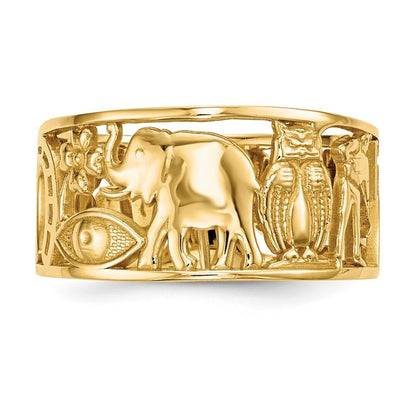 14K Yellow Gold Lucky Symbols Cut Out 9mm Band Size 8