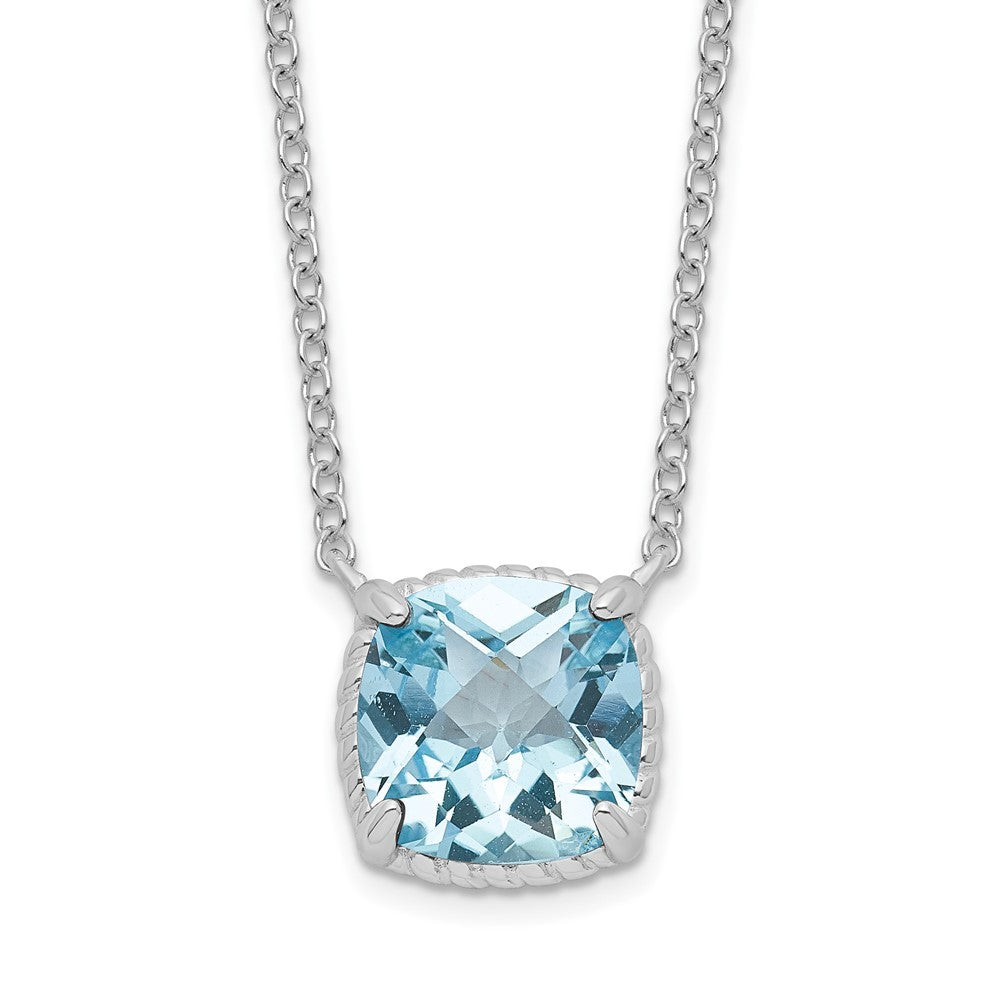Sterling Silver Rhodium-plated Square Blue Topaz w/2 in ext. Necklace