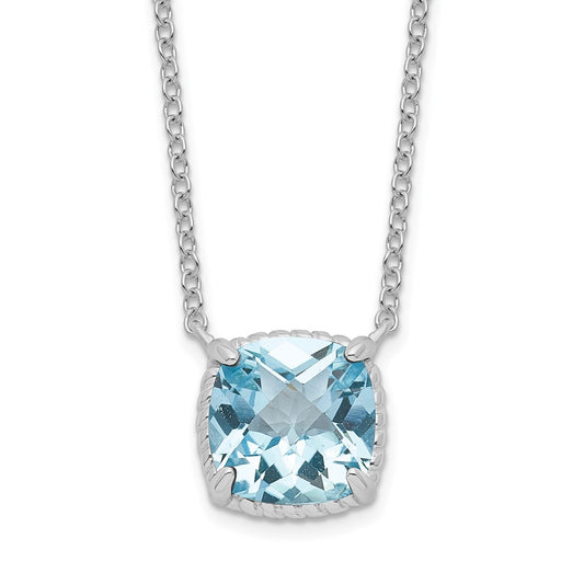 Sterling Silver Rhodium-plated Square Blue Topaz w/2 in ext. Necklace