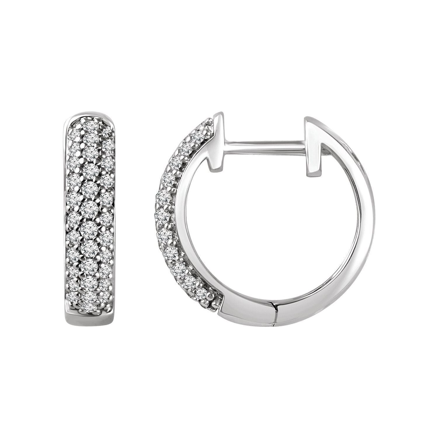 14k White Gold 1/3 CTW Natural Diamond 14 mm Hoop Earrings Gift for Women