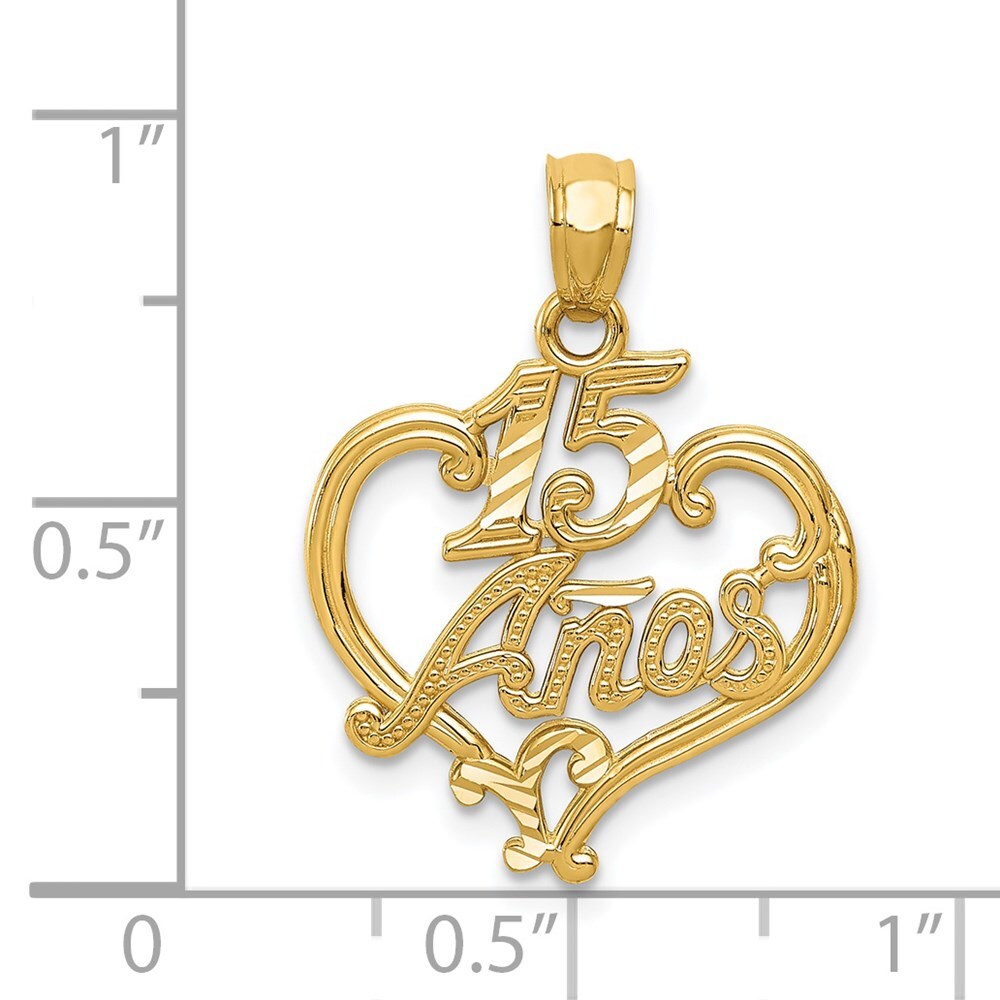 14k Yellow Gold Diamond-cut 15 ANOS Heart Pendant for Women