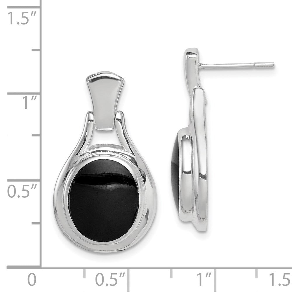 Sterling Silver Rhodium-plated Polished Oval Onyx Dangle Earrings