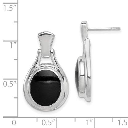 Sterling Silver Rhodium-plated Polished Oval Onyx Dangle Earrings