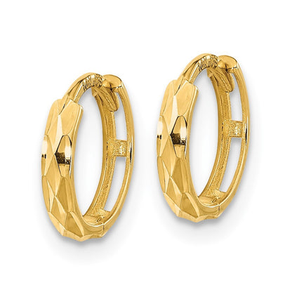 14k Yellow Gold Hinged Diamond Cut Hoop Earrings Gift for Women