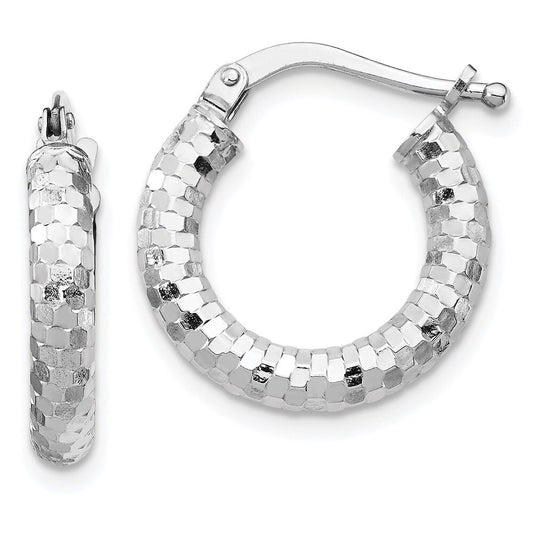 14k White Gold 3x10mm Diamond-cut Hoop Earrings Gift for Women