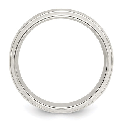 Sterling Silver 6mm Polished Domed with Grooved Beveled Edge Fancy Band Size 8