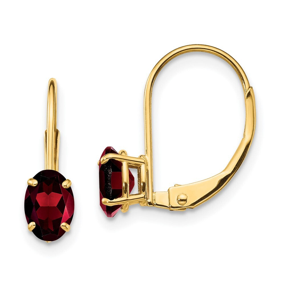 14k Yellow Gold 6x4mm Oval Garnet Dangle Earrings Leverback Gift for Women