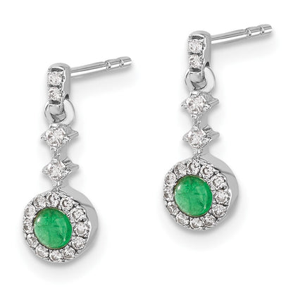 14k White Gold Diamond and Cabochon Emerald Drop & Dangle Earrings