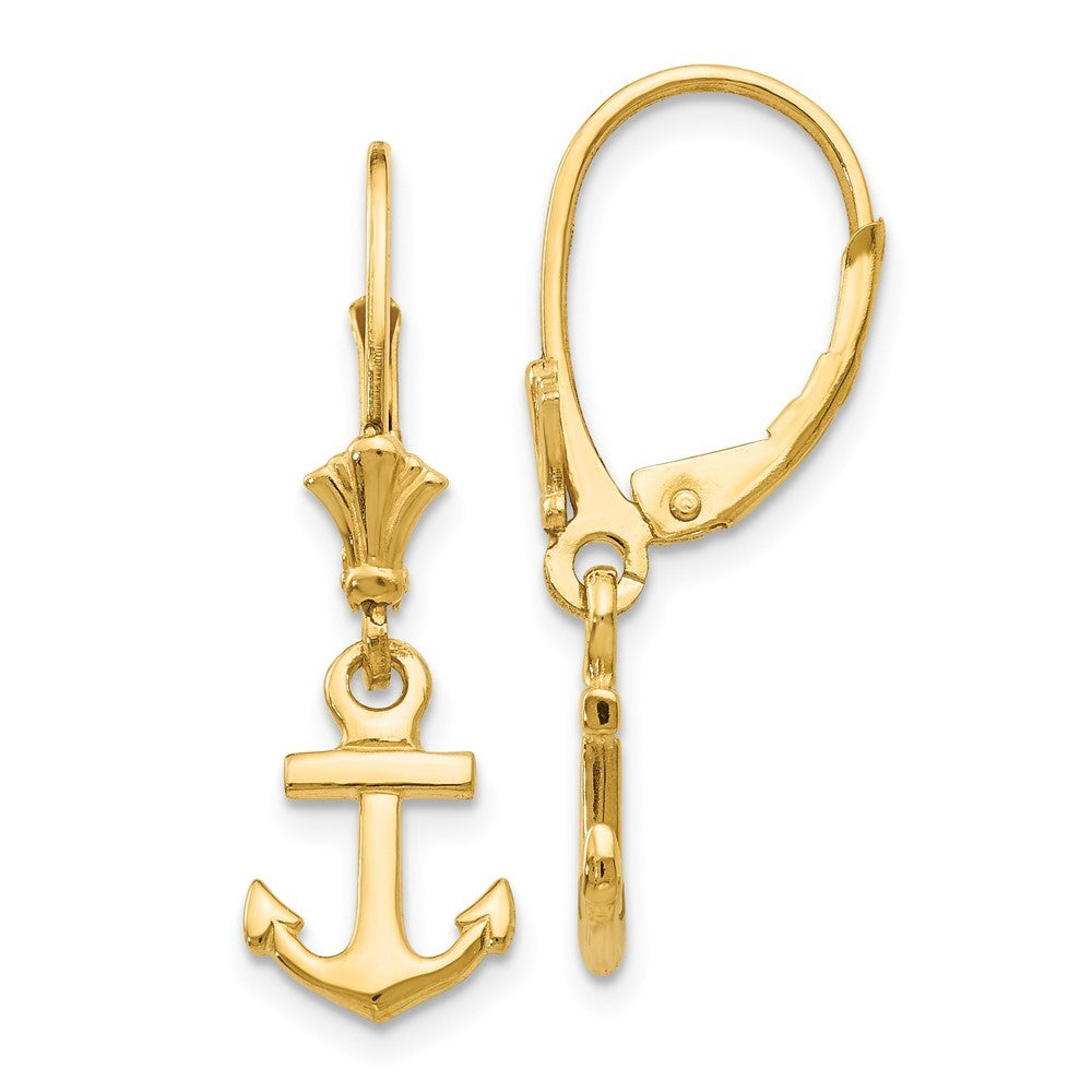 14k Yellow Gold Mini Anchor Drop Dangle Earrings