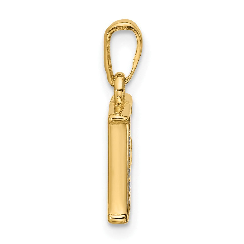 14k Yellow Gold with Rhodium Diamond Letter F Initial Pendant