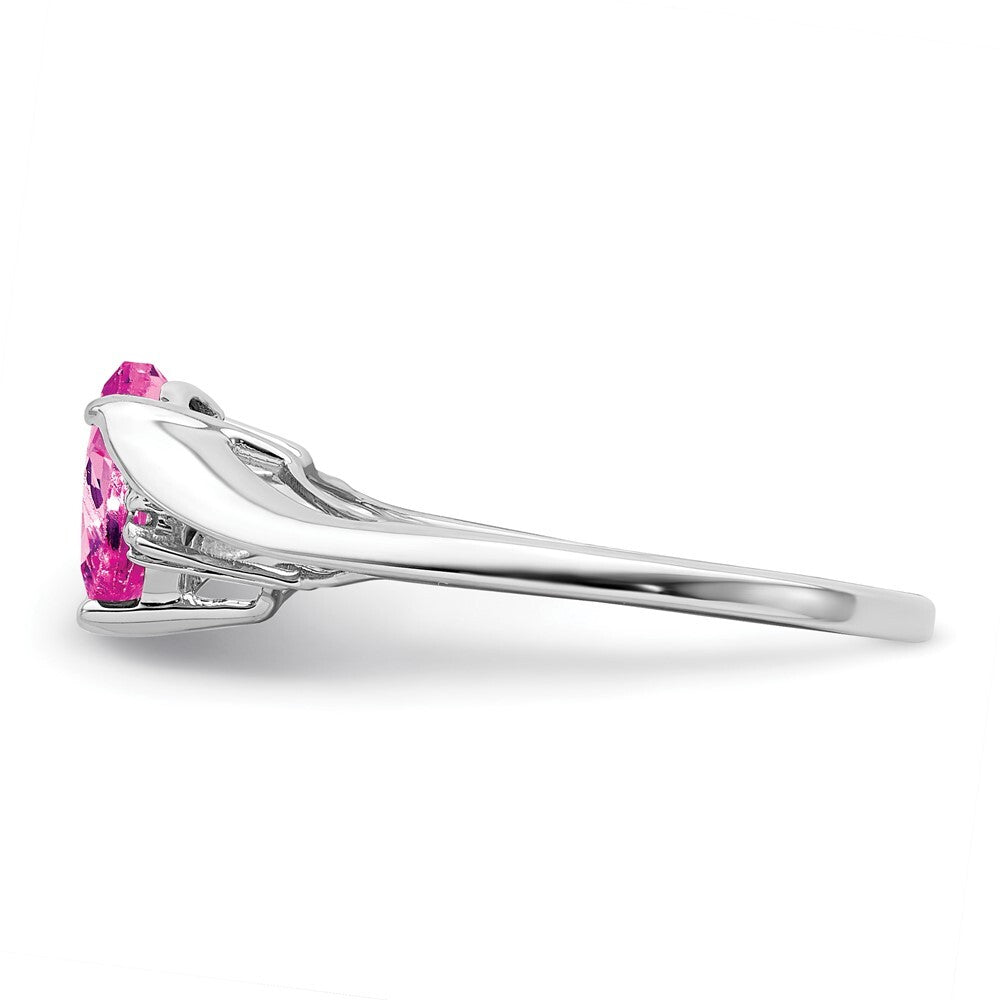 14k White Gold Created Pink Sapphire and Diamond Heart Ring Size 7