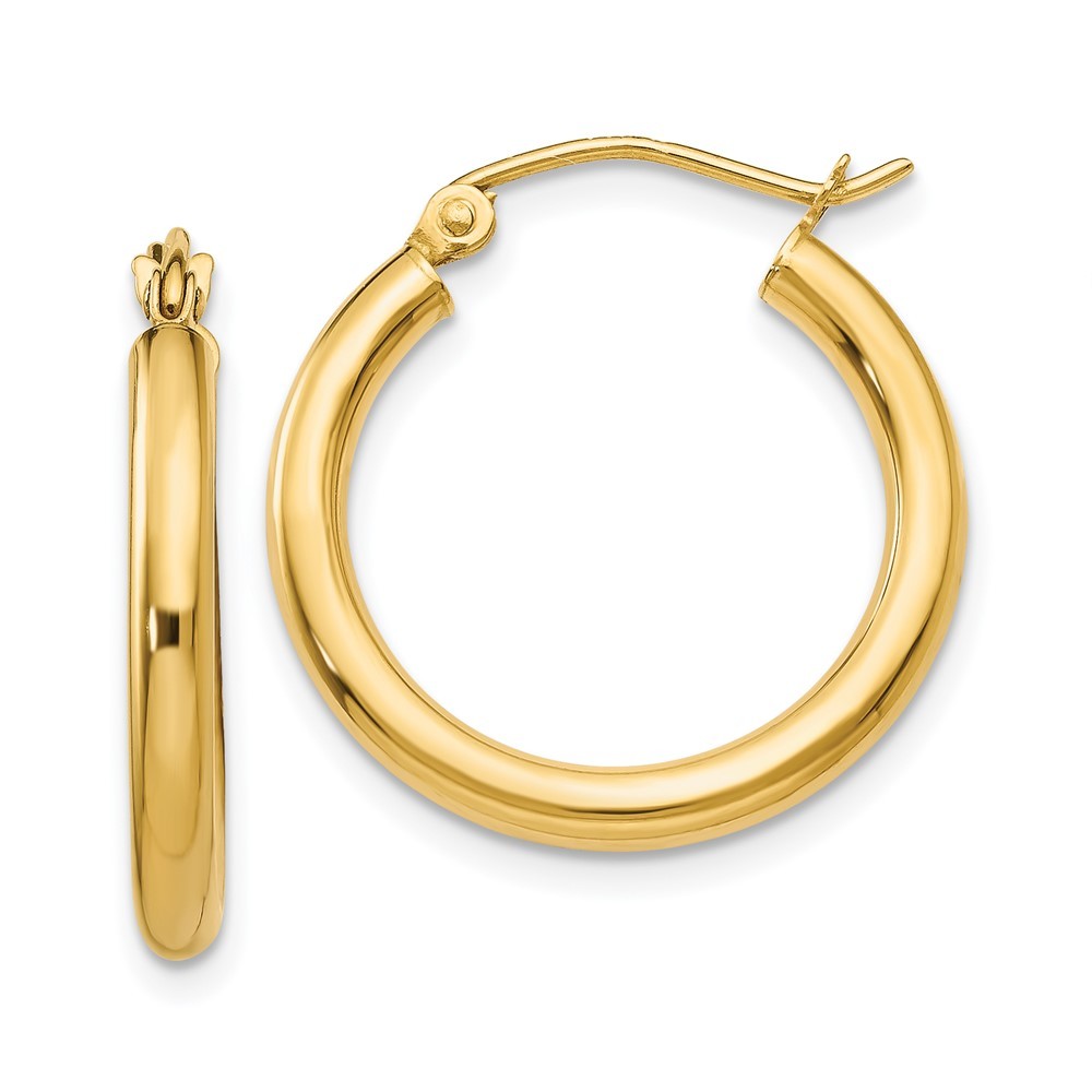 14k Yellow Gold Polished 2.5mm Tube Hoop Earrings