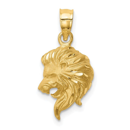 14k Yellow Gold Brushed Diamond-cut Lion Head Pendant for Women