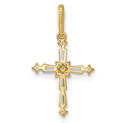 14k Yellow Gold Polished Fancy Cubic Zirconia Cross Charm Pendant