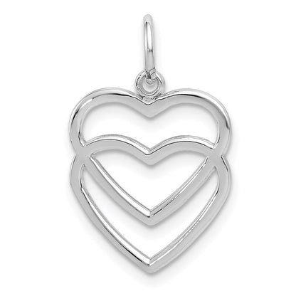 14k White Gold Double Heart Charm Pendant for Women