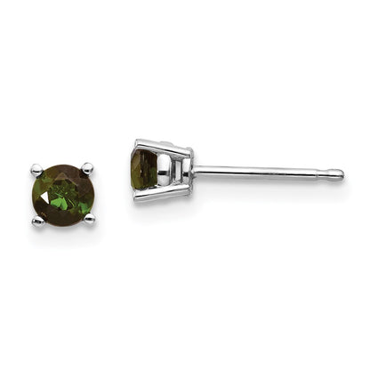 14k White Gold Green Tourmaline Stud Earrings Gift for Women
