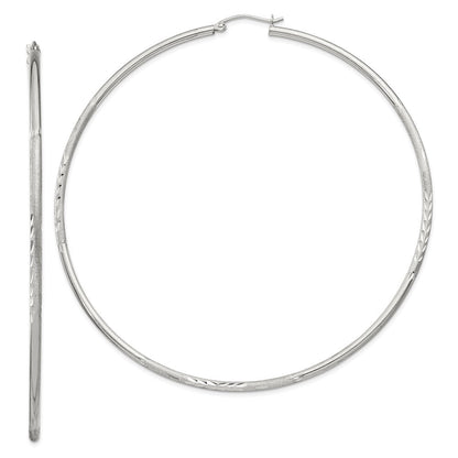 Sterling Silver 2mm Polished/Satin Diamond-cut Hoop Earrings