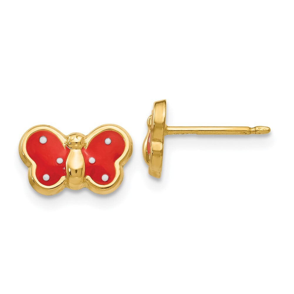 14k Yellow Gold Enameled Butterfly Stud Earrings Gift for Women