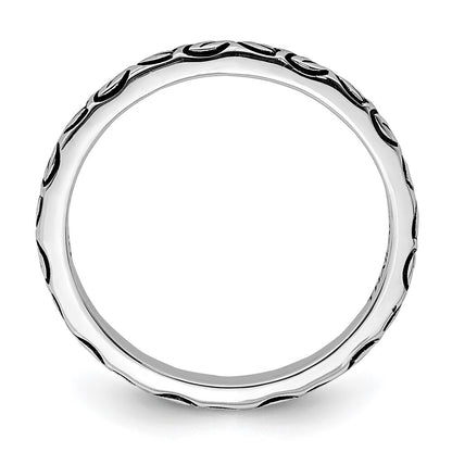 Sterling Silver Rhodium-plated Antiqued Leaf Band Size 7