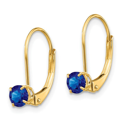 14k Yellow Gold 4mm Round September/Sapphire Dangle Earrings Leverback