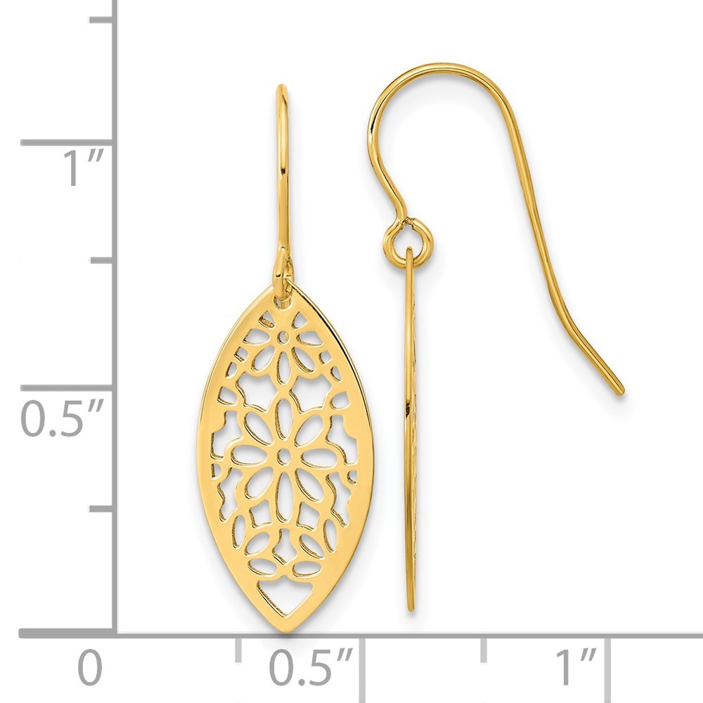 14k Yellow Gold Polished Flower Dangle Earrings