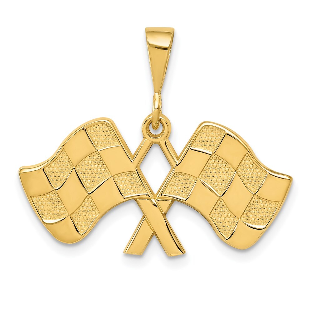 14k Yellow Gold Racing Flags Pendant for Women