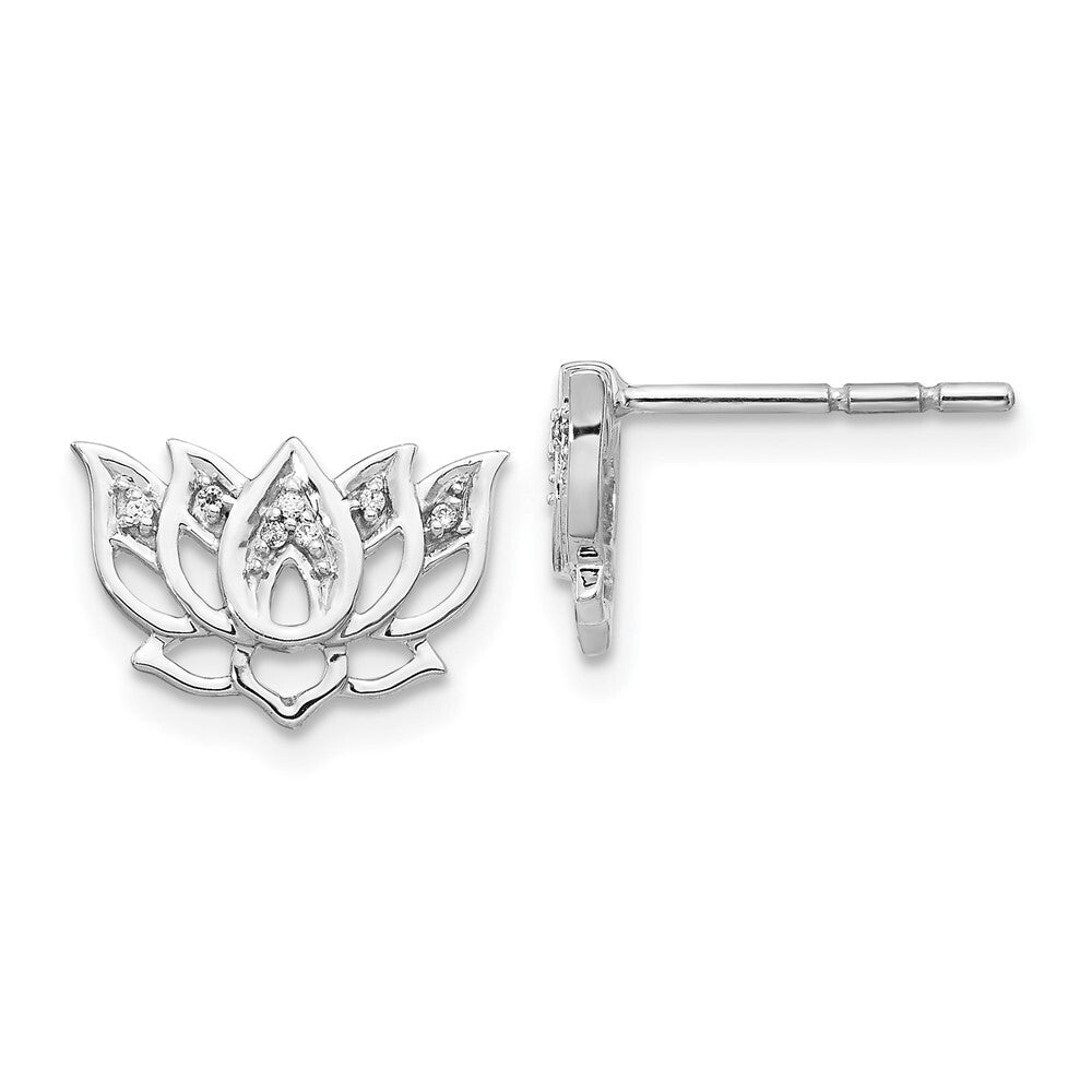14k White Gold Diamond Lotus Flower Stud Earrings