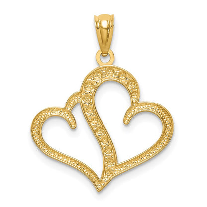 14k Yellow Gold and White Rhodium Polished Double Heart Pendant for Women