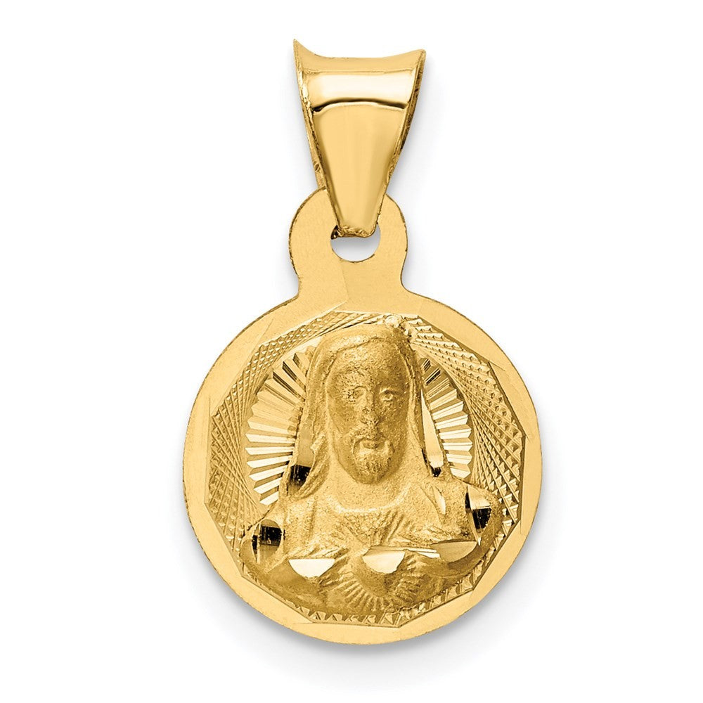 14k Yellow Gold Polished Diamond-Cut Sagrado Corazon Circle Pendant
