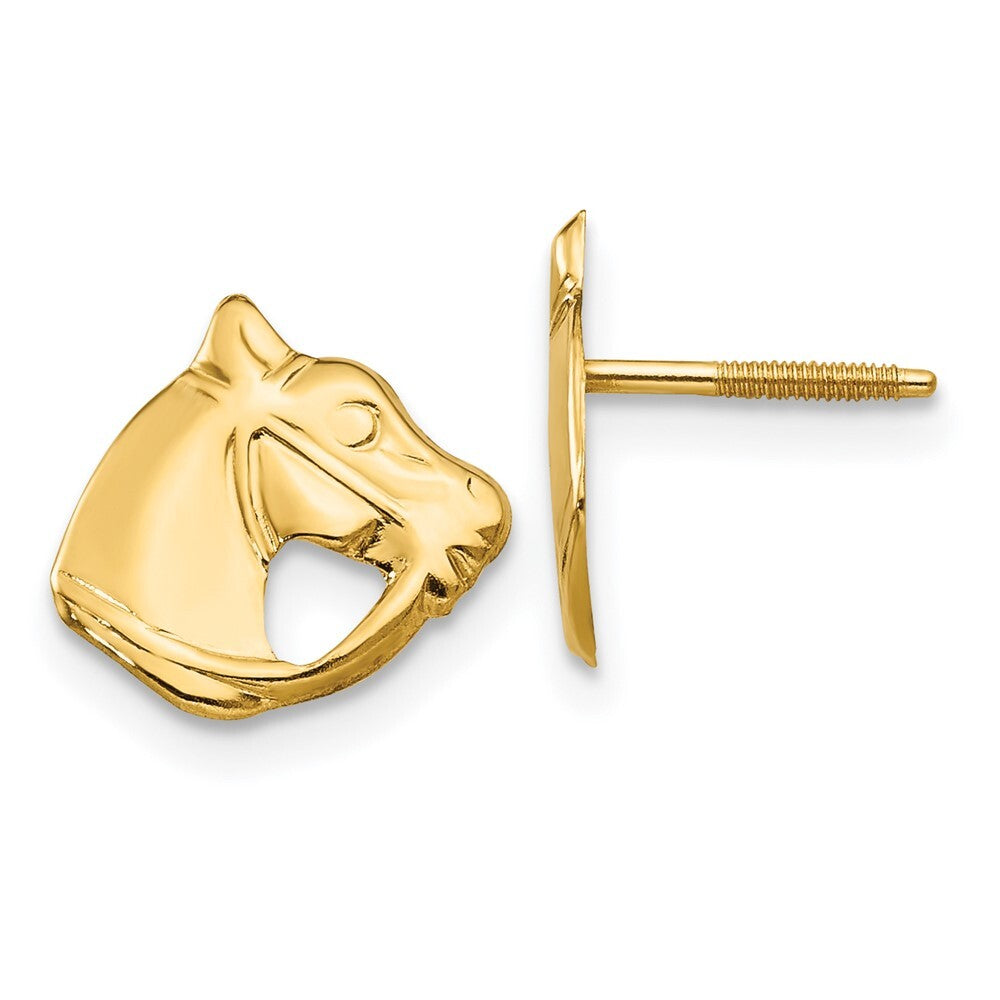 14k Yellow Gold Horse Head Stud Earrings
