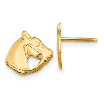 14k Yellow Gold Horse Head Stud Earrings