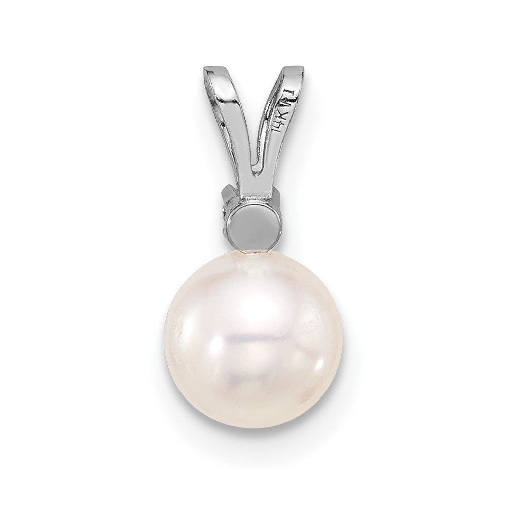 14k White Gold 6-7mm White Round Akoya Pearl &.03 Carat Diamond Pendant