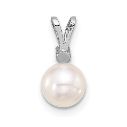 14k White Gold 6-7mm White Round Akoya Pearl &.03 Carat Diamond Pendant