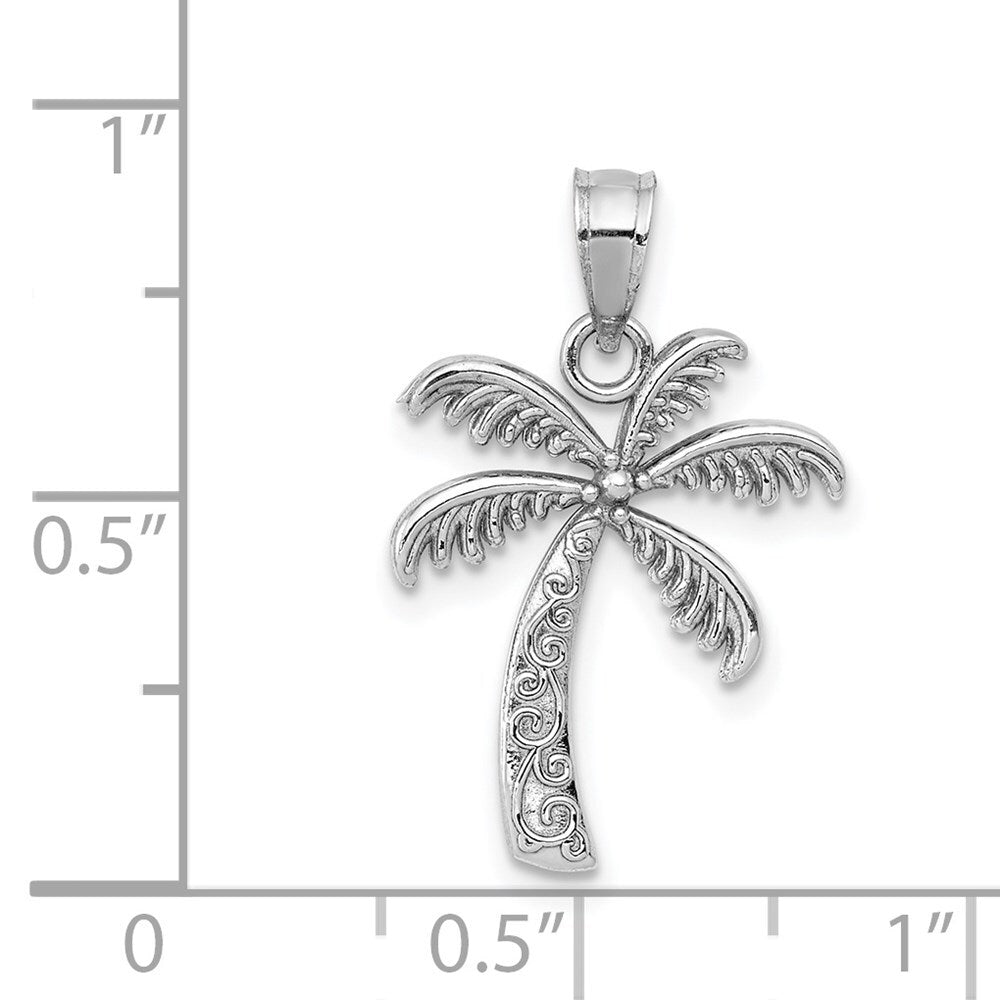 14k White Gold Polished Palm Tree Pendant for Women