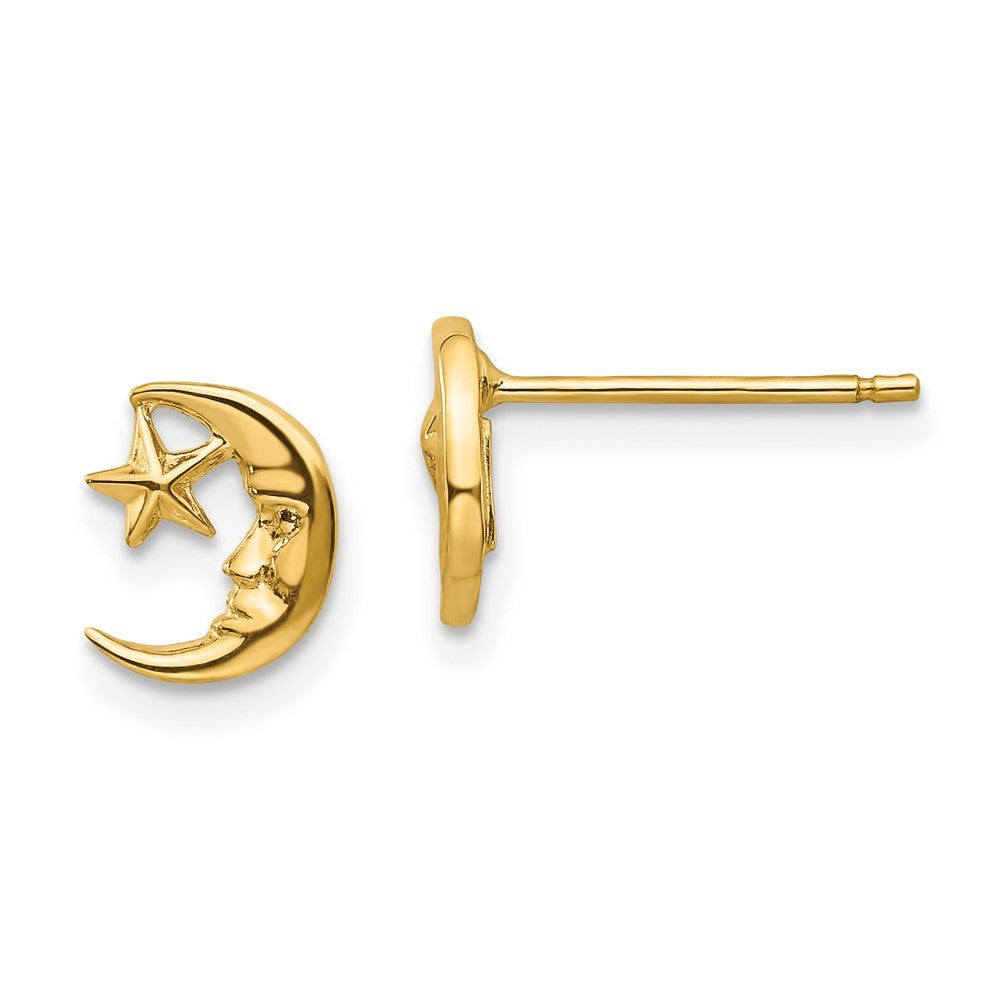 14k Yellow Gold Moon and Star Earrings