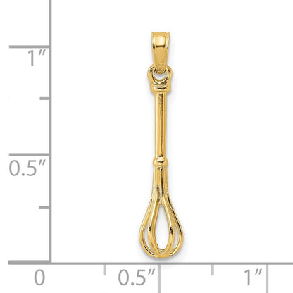 14k Yellow Gold 3-D Polished Whisk Charm Pendant for Women